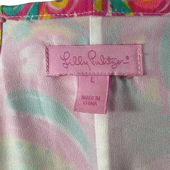 Lilly Pulitzer Pink Yellow Paisley Silk Slip Dress Sz L Racer Back Lined Resort - Picture 6 of 8